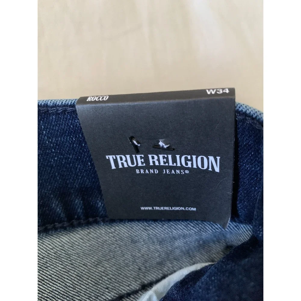 NWT TRUE RELIGION ROCCO RELAXED SKINNY NO FLAP Blue JEANS 34 X 32
